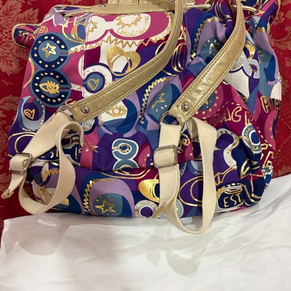 Authentic Coach Poppy Multicolor Gold Accents Medium Backpack - Picture 12 of 16